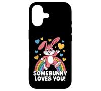 Somebunny Loves You Cute Pink Bunny Rainbow Hearts Case for iPhone 17