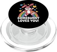 Somebunny Loves You Cute Pink Bunny Rainbow Hearts PopSockets PopGrip for MagSafe