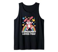 Somebunny Loves You Cute Pink Bunny Rainbow Hearts Tank Top