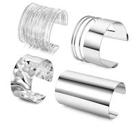 SOMEITIA 4PCS Chunky Cuff Bracelets Set for Women Hammered Chunky Bracelets Adjustable Open Wide Wire Bracelets Irregular Minimalist Coil Bangle Set Gold Silver Upper Arm Punk Jewelry, irregular
