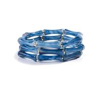 Someki Bamboo Tube Bead Stretch Bracelet Set, Marbled Resin Stackable Bracelets with Gold Accents, Bohemian Tortoiseshell Blue Marble Bracelets Fashion Jewelry Gift
