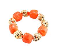 Someki Bead Bracelet for Women Chunky Beaded Stretch Bracelets Bright Acrylic Gold Beaded Bracelet Boho Summer Jewelry Gift for Women, L, no gemstone