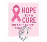 Someki Breast Cancer Ring for Women Adjustable Pink Double Heart Ring with Encouragement Card Inspirational Support Rings Breast Cancer Awareness Accessories Jewelry Gift, No Gemstone