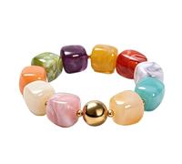 Someki Chunky Bead Bracelet for Women Large Square Resin Gold Bead Bracelets Adjustable Stretch Chunky Statement Bracelet Boho Summer Vacation Outfits Jewelry Gift for Women, L, no gemstone