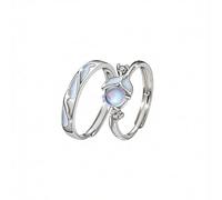 Someki Couples Rings Set Adjustable Moonstone Silver Rings for Women Glow in the Dark Rings Promise Rings for Her and Him Matching Wedding Rings for Couples Valentines Day Jewelry Accessories Gift, No