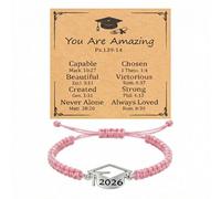 Someki Graduation Bracelet 2026 Adjustable Black Braided Bracelet Silver Grad Cap Charm Christian Bible Verse Christian Graduation Gift for Women Men, L, no gemstone