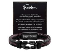 Someki Grandson Bracelet From Grandma Adjustable Handmade Black Bead and Wood Bracelet Inspirational Christmas Birthday Gifts for Men, L, 皮革, no gemstone