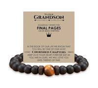 Someki Grandson Bracelet From Grandma Adjustable Handmade Black Bead and Wood Bracelet Inspirational Christmas Birthday Gifts for Men, L, 黑曜石, no gemstone