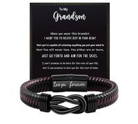 Someki Grandson Bracelet From Grandma Adjustable Handmade Black Bead and Wood Bracelet Inspirational Christmas Birthday Gifts for Men, L, 皮革, no gemstone
