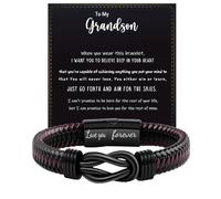 Someki Grandson Bracelet From Grandma Adjustable Handmade Black Bead and Wood Bracelet Inspirational Christmas Birthday Gifts for Men, L, 皮革, no gemstone