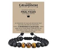 Someki Grandson Bracelet From Grandma Adjustable Handmade Black Bead and Wood Bracelet Men Jewelry Inspirational Christmas Birthday Gifts for Men, L, 虎眼石, no gemstone