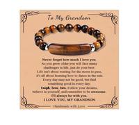 Someki Grandson Bracelet From Grandma Natural Tigers Eye Bracelet Beaded Bracelets Handpicked For Grandson Meaningful Inspirational Birthday Gifts for Grandson, L, 木, no gemstone