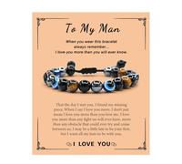 Someki To My Man Bracelet Evil Eye Obsidian Bracelets Adjustable Handmade Jewelry for Men Birthday Inspirational Gifts for Husband Boyfriend, L, no gemstone