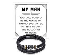 Someki To My Man Bracelet Leather Bracelets for Men Inspirational Birthday Gifts for Husband Boyfriend Gifts for Him, L, no gemstone