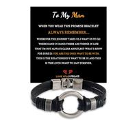 Someki To My Man Bracelet Leather Bracelets tainless Steel Bracelets for Men Inspirational Birthday Gifts for Husband Boyfriend, L, no gemstone