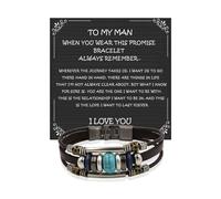 Someki To My Man Bracelet Leather Turquoise Bracelet Braided Bracelets Gifts for Husband Boyfriend Inspirational Birthday Gifts for Men, L, 皮革, no gemstone