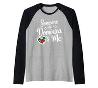 Someone in Dominica Loves Me Heart Flag Island Raglan Baseball Tee