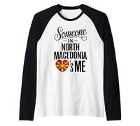 Someone in North Macedonia Loves Me Heart Flag Raglan Baseball Tee