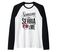 Someone in Serbia Loves Me Serbian Flag Heart Pride Raglan Baseball Tee