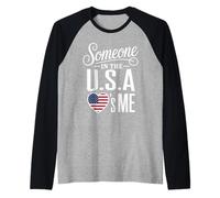 Someone in The U S A Loves Me Heart Flag Raglan Baseball Tee