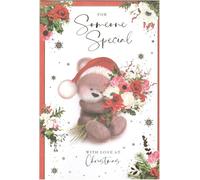 Someone Special Christmas Card with Teddy Bear Design, 15 x 23 cm, Floral Holiday Greeting Card