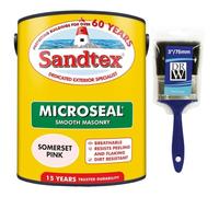 Somerset Pink Microseal Smooth Masonry Paint 5L+3" Brush | Exterior Wall Paint for Brick Render Concrete and Stone | Long Lasting Weather Protection | Smooth Matt Masonry Finish for Exterior Walls