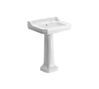 Somerton Gloss White Square Floor-Mounted Full Pedestal Basin With 2 Tap Holes (H)88Cm (W)60Cm