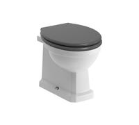 Somerton White Boxed Rim Back To Wall Toilet Pan With Grey Ash Soft Close Seat
