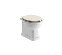 * Somerton White Boxed Rim Back To Wall Toilet Pan With Latte Beige Soft Close Seat