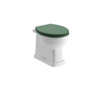 * Somerton White Boxed Rim Back To Wall Toilet Pan With Sage Green Soft Close Seat