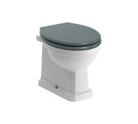* Somerton White Boxed Rim Back To Wall Toilet Pan With Sea Green Soft Close Seat
