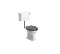 * Somerton White Boxed Rim Open Back Toilet Set With Grey Ash Soft Close Seat & Low Level Cistern