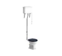 * Somerton White Boxed Rim Open Back Toilet Set With Indigo Ash Soft Close Seat & High Level Cistern