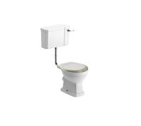 * Somerton White Boxed Rim Open Back Toilet Set With Latte Beige Soft Close Seat & Low Level Cistern