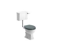 * Somerton White Boxed Rim Open Back Toilet Set With Sea Green Soft Close Seat & Low Level Cistern