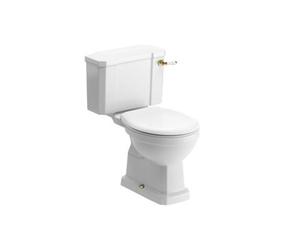 * Somerton White Boxed Rim Open Back Toilet Set With Soft Close Seat & Close Coupled Cistern - Brass Effect Lever