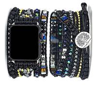 Somesame Compatible with Apple Watch Band 41mm 40mm 38mm 42mm(S10) Women Boho Beaded Bracelets,Multilayer 5 Wraps Tree of Life Handmade Lave Braided Strap for iWatch SE Series 10 9 8 7 6 5 4 3 2,Black