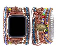 Somesame Compatible with Apple Watch Band 41mm 40mm 38mm 42mm(S10) Women Boho Beaded Bracelets,Multilayer 5 Wraps Leather Handmade Natural Floral Stone Strap for iWatch SE Series 10 9 8 7 6 5 4 3 2 1