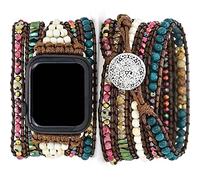 Somesame Compatible with Apple Watch Band 41mm 40mm 38mm 42mm(S10) Women Boho Beaded Bracelets,Multilayer 5 Wraps Turquoise Shiny Handmade Braided Watch Strap for iWatch SE Series 10 9 8 7 6 5 4 3 2 1