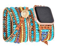 Somesame Compatible with Apple Watch Band 42mm 44mm 45mm 46mm 49mm Women Boho Beaded Bracelets,Multilayer 5 Wraps Natural Beaded Handmade Jewelry Strap fo iWatch Series 10 9 8 7 6 5 4 3 SE Ultra,Blue