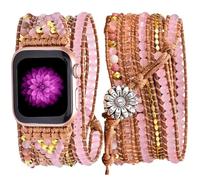 Somesame Compatible with Apple Watch Band 42mm 44mm 45mm 46mm 49mm Women Boho Beaded Bracelets,Multilayer 5 Wraps Pink Crystal Jewelry Handmade Watch Strap for iWatch Series 10 9 8 7 6 5 4 3 SE Ultra