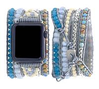Somesame Compatible with Apple Watch Band 42mm 44mm 45mm 46mm 49mm Women Boho Beaded Bracelets,Multilayer 5 Wraps Jasper Handmade Silver Strap for iWatch Series 10 9 8 7 6 5 4 3 2 SE Ultra,Light Blue