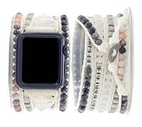 Somesame Compatible with Apple Watch Band 45 mm 41 mm 44 mm 42 mm 40 mm 38 mm Multilayer Stones 5 Winding Handmade Braided Rope Bracelet for Men and Women for iWatch, 3 white and black beads, 49/46/45