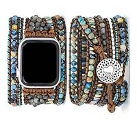 Somesame Compatible with Apple Watch Band 45mm 44mm 42mm Boho Beads Bracelets,Multilayer 5 Wraps Wristbands for iWatch SE Series 7 6 4 3,Earth, Turquoise&Gray &blue beaded