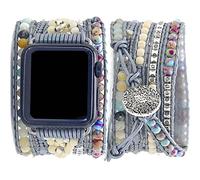 Somesame Compatible with Apple Watch Band 49mm 45mm 44mm 42mm Boho Beads Bracelets,Multilayer 5 Wraps Natural Jewelry Handmade Strap,Silver, 17 Whte&Blue ocean beaded&Silver