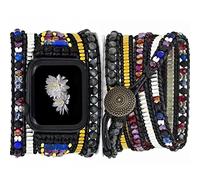 Somesame Kompatibel mit Apple Watch-Armband, 41 mm, 40 mm, 38 mm, Boho-Perlen-Armbändern, mehrschichtig, 5 Wraps, glänzend, handgefertigt, Uhrenarmband für Herren und Damen, Schwarz