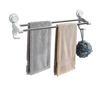 SOMESUM 21.65" Suction cup wall mounted double towel rail 2-bar towel rack With 2 small hooks Hangable bath towels Suitable for bathroom kitchens Non-marking Nail-free installation Removable…