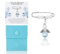 Something Blue Angel Memory Bouquet Charm for the Bride, Bride Gift,Blue Cross Charm Brooch,Guardian Angel Charm,Wedding Gift from Deceased Mom or Dad, Remembrance Gifts (with Jewelry Bag)