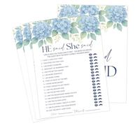 Something Blue Before I Do Bridal Shower Games, Dusty Blue Hydrangea He Said She Said Game for 30 Guests with Game Cards, Bridal Shower Decor, Wedding Decorations Supplies (23)