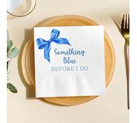Something Blue Before I Do Wedding Napkins, White with Blue Bow Design, Custom Personalized